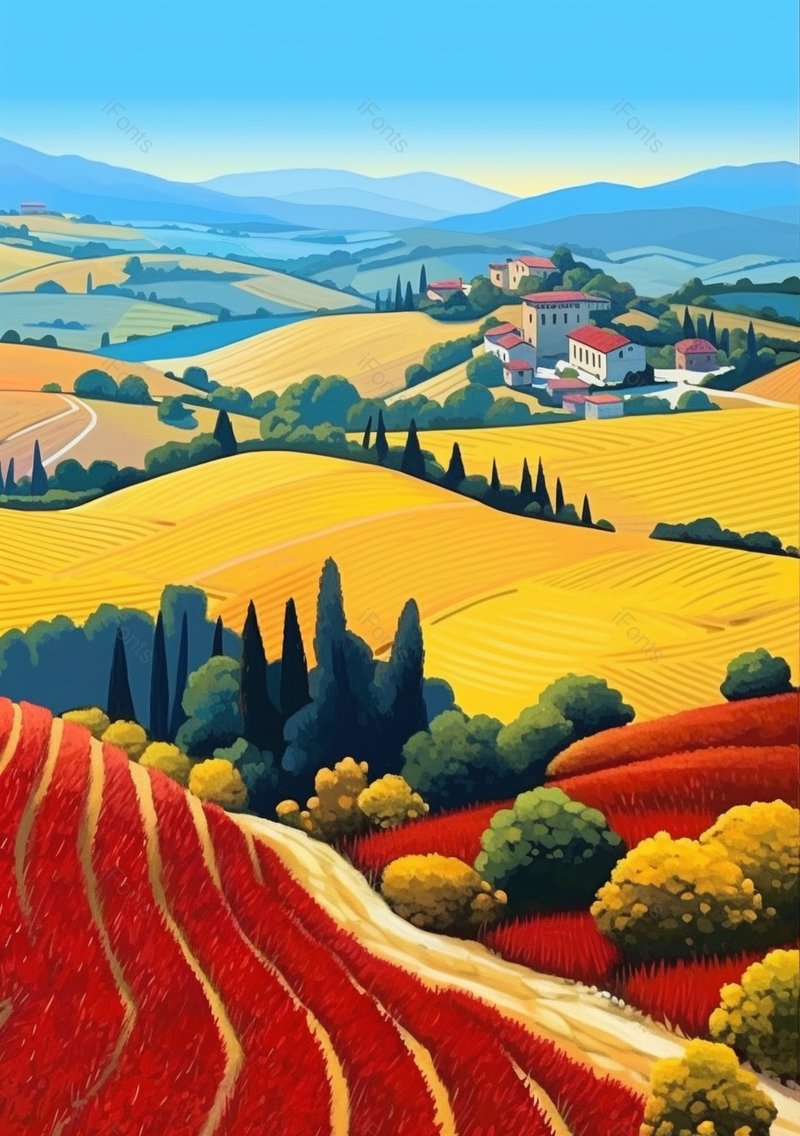 山顶俯视田园风光插画,插画/手绘图,插画/手绘图库,插画/手绘图下载,插画/手绘